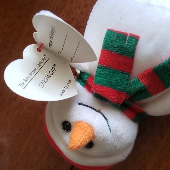 2 TY JINGLE BEANIES Angle Bear Herald White Snowman  snowcap with tags ornaments - Picture 3 of 10